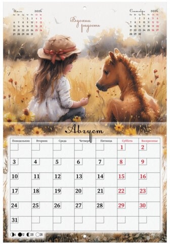 Календарь-планер настенный перекидной на 2026г, 12 листов, 30х21,3см, My sweet pony, BRAUBERG, 116948