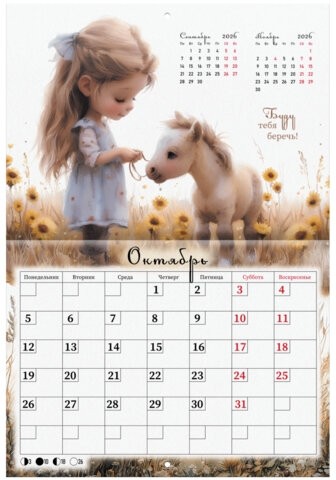 Календарь-планер настенный перекидной на 2026г, 12 листов, 30х21,3см, My sweet pony, BRAUBERG, 116948