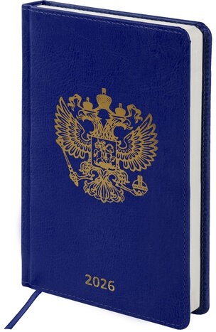 Ежедневник датированный 2026 А5 138х213 мм, BRAUBERG "State", под кожу, синий, 117416