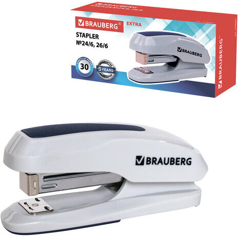 Степлер №24/6, 26/6 BRAUBERG "Extra", до 30 листов, серо-синий, 229087