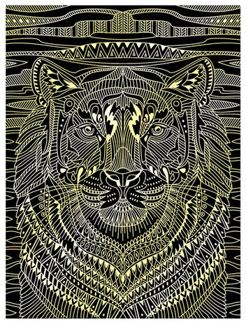 Гравюра-антистресс с эффектом золота "Отважный тигр", 18х24 см, основа, штихель, LORI, Гр-547