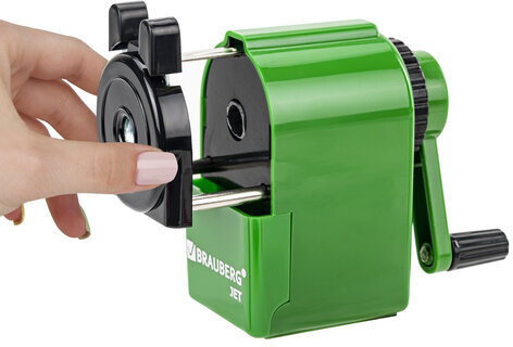 Точилка механическая BRAUBERG "JET", металлический механизм, корпус зеленый, 229571