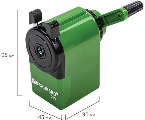 Точилка механическая BRAUBERG "JET", металлический механизм, корпус зеленый, 229571