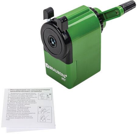 Точилка механическая BRAUBERG "JET", металлический механизм, корпус зеленый, 229571
