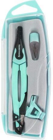 Готовальня BRAUBERG ULTRA, 4 предмета: циркуль 135 мм, запасной грифель, насадка, мятный цвет, 210824