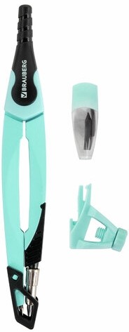 Готовальня BRAUBERG ULTRA, 4 предмета: циркуль 135 мм, запасной грифель, насадка, мятный цвет, 210824