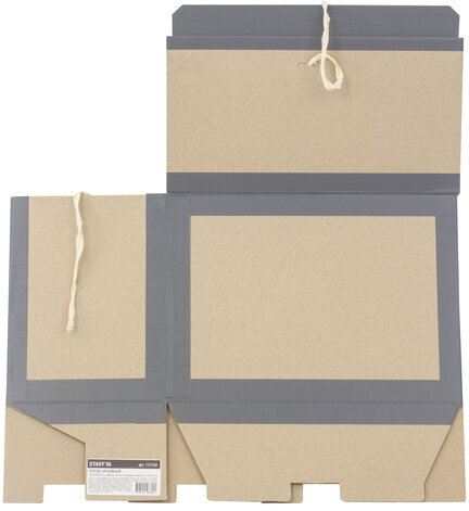 Короб архивный 180х240х330 мм, переплетный картон/бумвинил, завязки, до 1700 л., STAFF, 112160