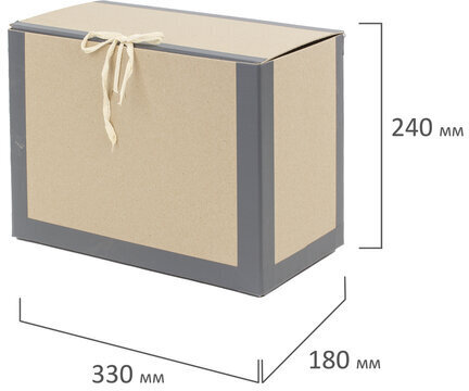 Короб архивный 180х240х330 мм, переплетный картон/бумвинил, завязки, до 1700 л., STAFF, 112160