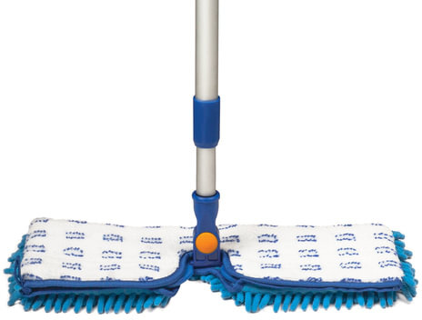 Швабра двусторонняя 40 см, телескопический черенок 130 см (алюминий), резьба 1,6 см, микрофибра, LAIMA, 601465