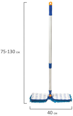 Швабра двусторонняя 40 см, телескопический черенок 130 см (алюминий), резьба 1,6 см, микрофибра, LAIMA, 601465