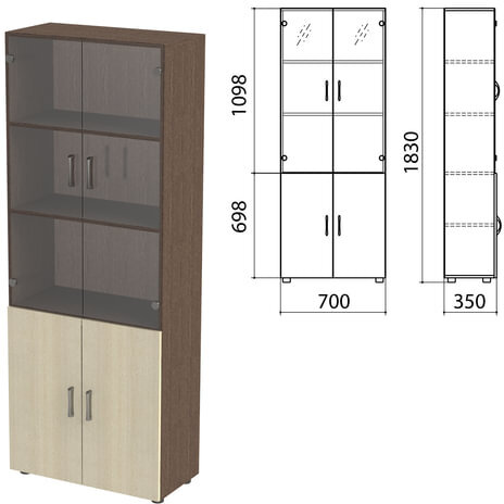 Шкаф закрытый со стеклом "Канц", 700х350х1830 мм, цвет венге/дуб молочный (КОМПЛЕКТ)