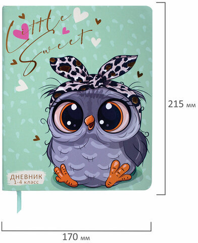 Дневник 1-4 класс 48 л., кожзам (гибкая), печать, фольга, ЮНЛАНДИЯ, "Совушка", 106158