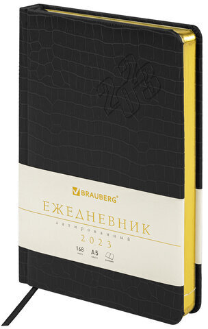 Ежедневник датированный 2023 А5 138x213 мм BRAUBERG "Comodo", под кожу, черный, 114017