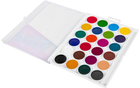 Краски акварельные BRAUBERG "МАГИЯ ЦВЕТА NEW", медовые, 24 цвета, круглые кюветы, пластиковый пенал, 192365