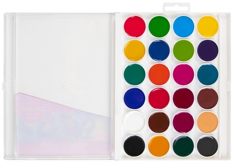 Краски акварельные BRAUBERG "МАГИЯ ЦВЕТА NEW", медовые, 24 цвета, круглые кюветы, пластиковый пенал, 192365