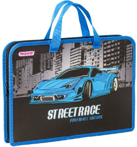 Папка с ручками ПИФАГОР А4, 1 отделение, пластик, молния сверху, 40 мм, SuperCar, 270331