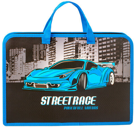 Папка с ручками ПИФАГОР А4, 1 отделение, пластик, молния сверху, 40 мм, SuperCar, 270331