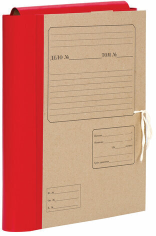 Папка для бумаг архивная А4 (225х310 мм), 80 мм, 4 завязки, крафт, корешок - бумвинил, 123203