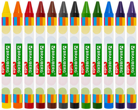 Восковые мелки BRAUBERG KIDS, НАБОР 12 цветов, 271696