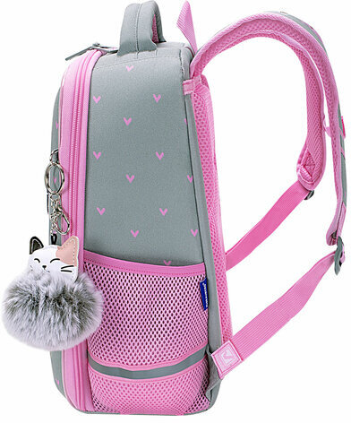 Ранец BRAUBERG LIGHT, 1 отделение, с брелоком, "Cat patches", плюшевые нашивки, 36х26х13 см, 272030