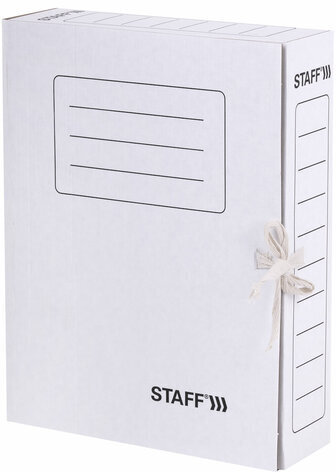 Папка архивная с завязками А4 (325х250 мм), 75 мм, до 700 листов, микрогофрокартон, БЕЛАЯ, STAFF, 128869