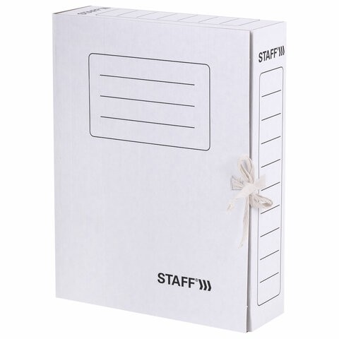 Папка архивная с завязками А4 (325х250 мм), 75 мм, до 700 листов, микрогофрокартон, БЕЛАЯ, STAFF, 128869
