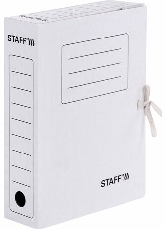 Папка архивная с завязками А4 (325х250 мм), 75 мм, до 700 листов, микрогофрокартон, БЕЛАЯ, STAFF, 128869