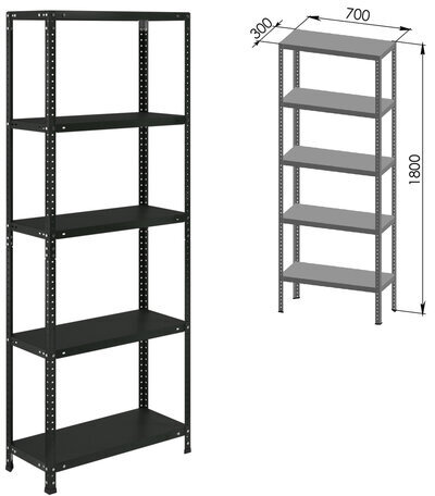 Стеллаж металлический BRABIX "ГРАФИТ MS KD-180/30/70-5", лофт, 1800х700х300 мм, 5 полок, 291267, S240BR123593