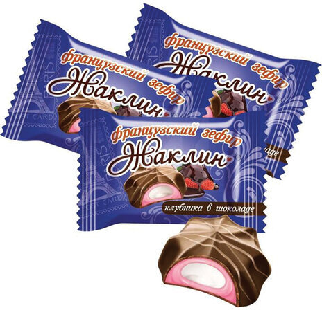 Конфеты СЛАВЯНКА "Жаклин", французский зефир со вкусом клубники в шоколаде, 1000 г, пакет, 30588