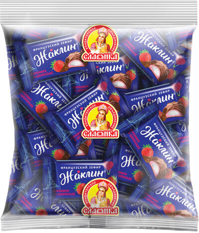 Конфеты СЛАВЯНКА "Жаклин", французский зефир со вкусом клубники в шоколаде, 1000 г, пакет, 30588