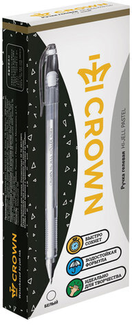 Ручка гелевая CROWN "Hi-Jell Pastel", БЕЛАЯ, корпус тонированный белый, узел 0,8 мм, линия письма 0,5 мм, HJR-500P
