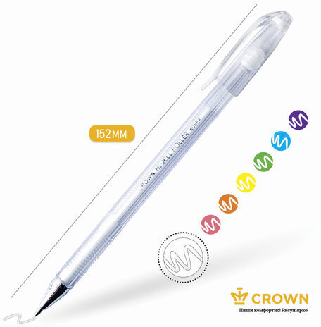 Ручка гелевая CROWN "Hi-Jell Pastel", БЕЛАЯ, корпус тонированный белый, узел 0,8 мм, линия письма 0,5 мм, HJR-500P