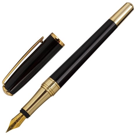 Ручка подарочная перьевая GALANT "LUDUS", корпус черный, детали золотистые, узел 0,8 мм, 143529