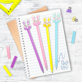 Ручка с топпером шариковая ЮНЛАНДИЯ &quot;Зайка-пончик&quot;, корпус ассорти, СИНЯЯ, пишущий узел 0,7 мм, 143802