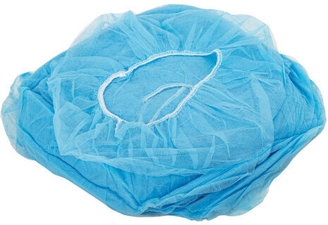 Шапочка-берет голубая, КОМПЛЕКТ 100 шт., спанбонд 14 г/м2, KLEVER