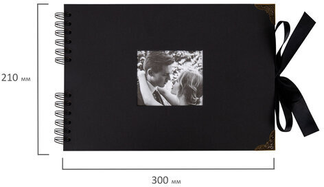 Фотоальбом 21х30 см, 40 черных листов, уголки/стикеры/ручка/клей/трафареты/маркеры, BRG Black, 880654