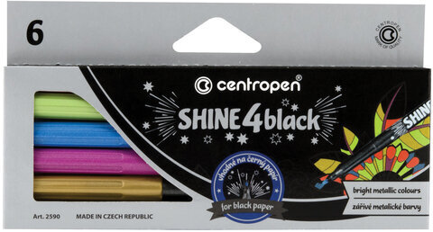 Маркеры для декорирования "МЕТАЛЛИК" 6 ЦВЕТОВ CENTROPEN "Shine 4 Black", 1 мм, 2590/6KK, 6 2590 0601