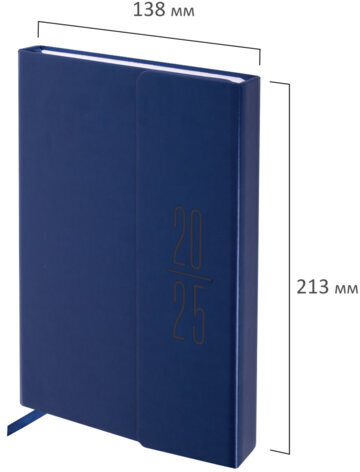 Ежедневник датированный 2025, А5, 138x213 мм, BRAUBERG "Towny", под кожу, клапан, синий, 115765