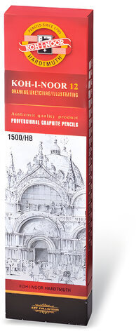 Карандаш чернографитный KOH-I-NOOR 1500, 1 шт., HB, корпус желтый, заточенный, 15000HB01170RU