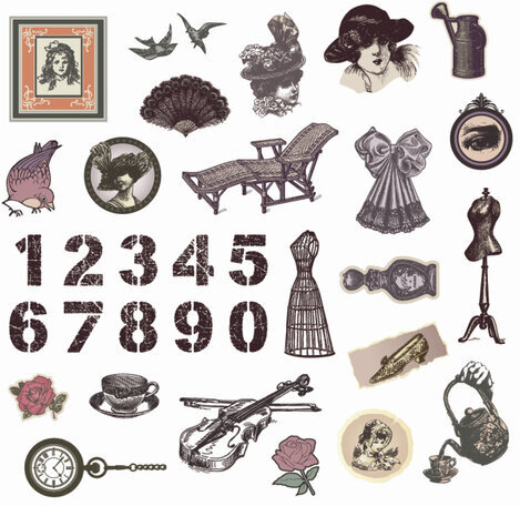 Наклейки для скрапбукинга ВИНТАЖ из washi-бумаги, 64 штуки, 32 дизайна, ОСТРОВ СОКРОВИЩ, 662264