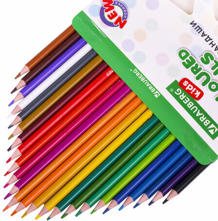 Карандаши цветные BRAUBERG KIDS NEW, 24 цвета, трехгранные, грифель 3 мм, 182002