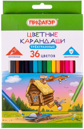 Карандаши цветные ПИФАГОР &quot;Сказки&quot;, 36 цветов, классические, заточенные, 181824