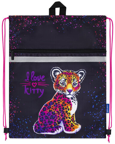 Мешок для обуви BRAUBERG, с петлей, светоотражающая полоса, 2 отделения, 46х36 см, Leopard, 272395