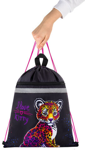 Мешок для обуви BRAUBERG, с петлей, светоотражающая полоса, 2 отделения, 46х36 см, Leopard, 272395