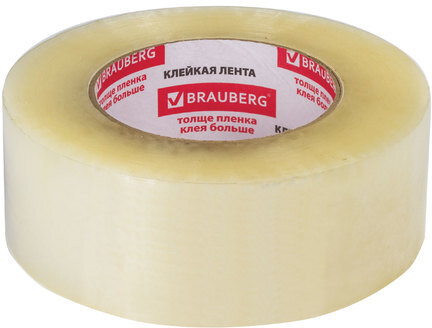 Клейкая лента упаковочная 48 мм х 200 м, прозрачная, толщина 45 микрон, BRAUBERG, 440089