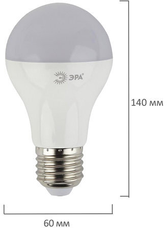 Лампа светодиодная ЭРА, 10 (70) Вт, цоколь E27, грушевидная, холодный белый свет, 25000 ч., LED smdA60-10w-840-E27ECO