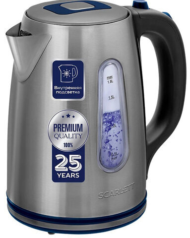 Чайник SCARLETT SC-EK21S72, 1,8 л, 2200 Вт, закрытый нагревательный элемент, стальной