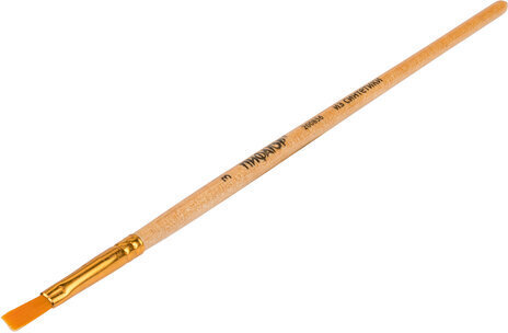 Кисть ПИФАГОР, СИНТЕТИКА, плоская, № 3, деревянная лакированная ручка, с колпачком, 200856