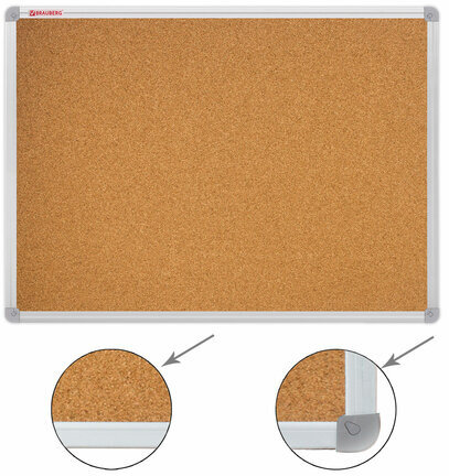 Доска пробковая для объявлений 100х150 см, алюминиевая рамка, ГАРАНТИЯ 10 ЛЕТ, РОССИЯ, BRAUBERG, 238181