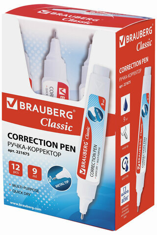 Ручка-корректор BRAUBERG, 9 мл, металлический наконечник, 221675